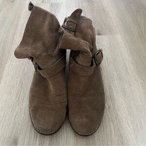 Brown Suede Ankle Boots with Buckle